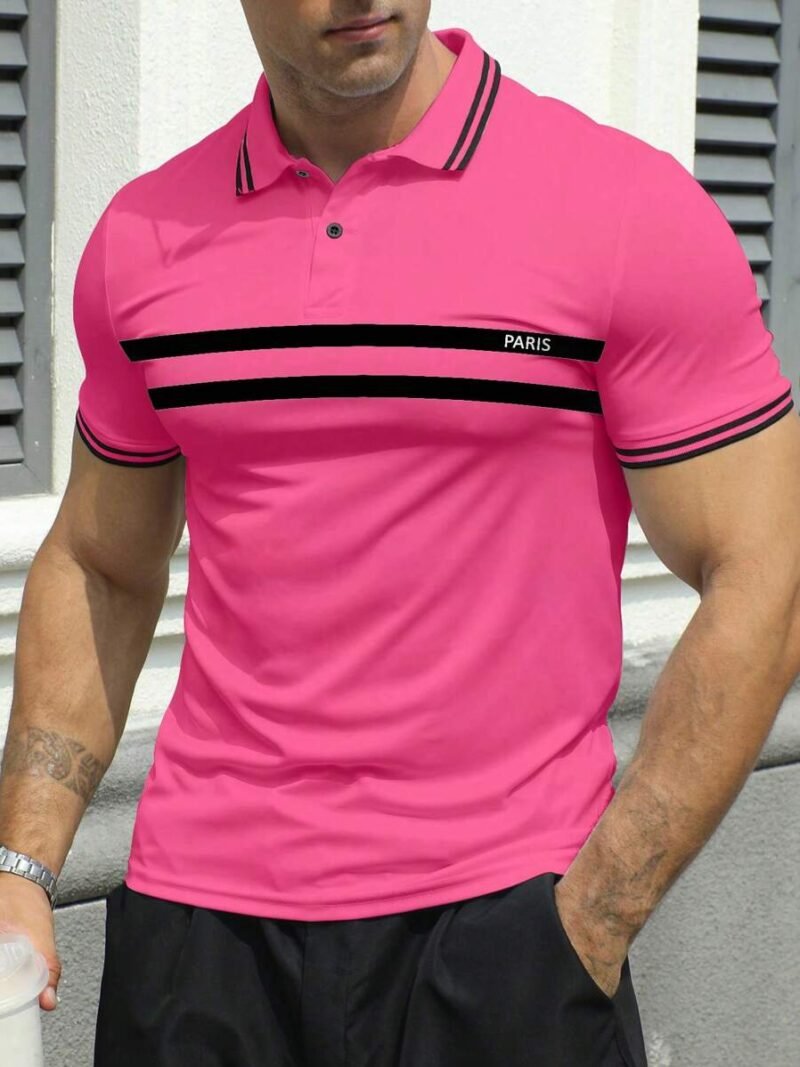 Casual Color Block Striped Short Sleeve Polo Shirt