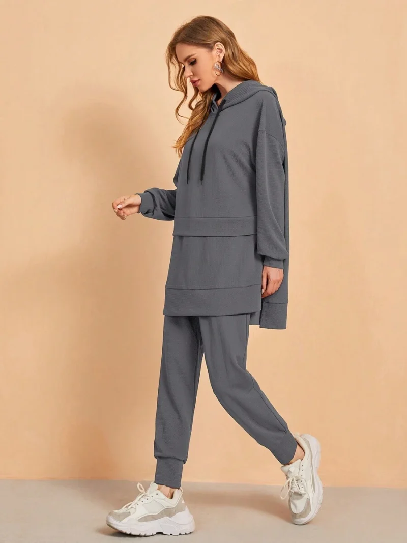 Drop Shoulder Drawstring Hoodie & Sweatpants