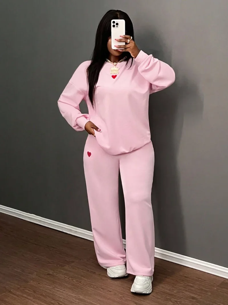 Loose Fit Round Neck Sweatshirt And Wide Leg Pants