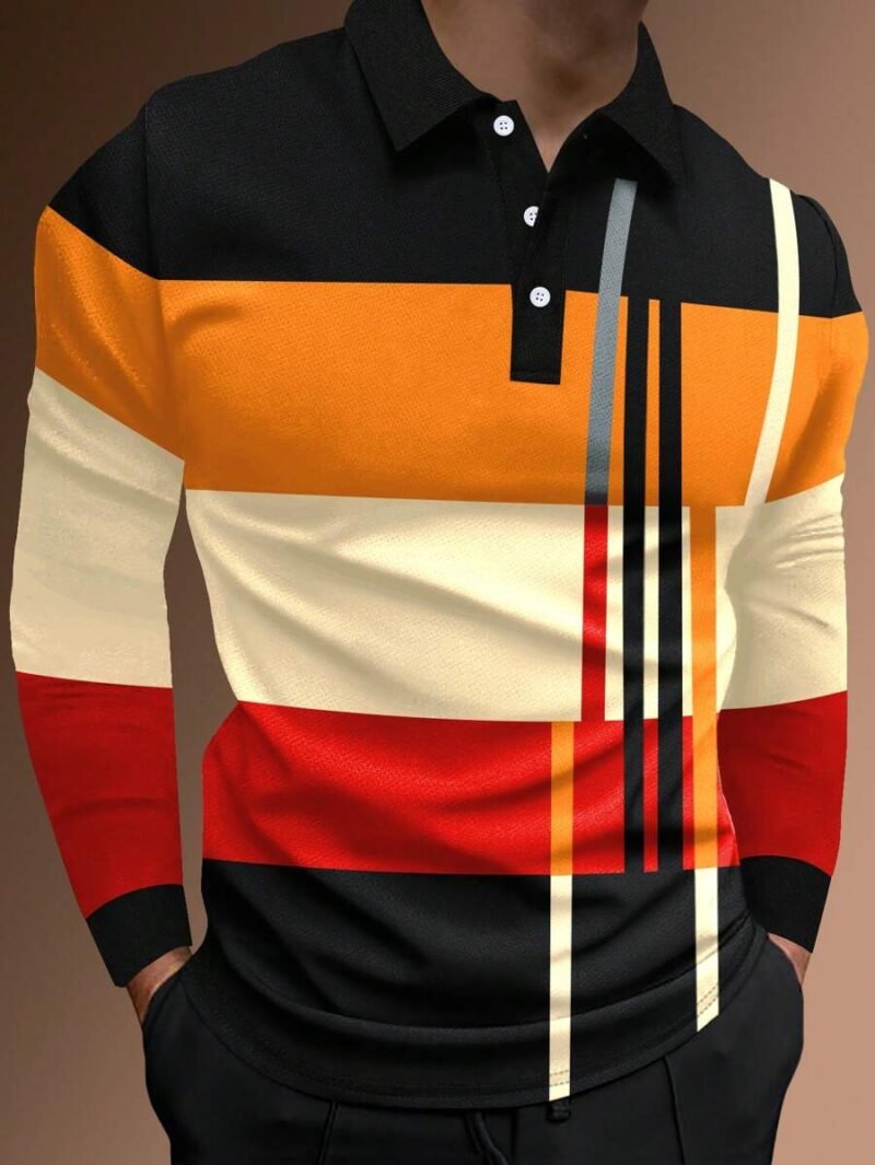 Color Blocking Stripe Pattern Polo Shirt
