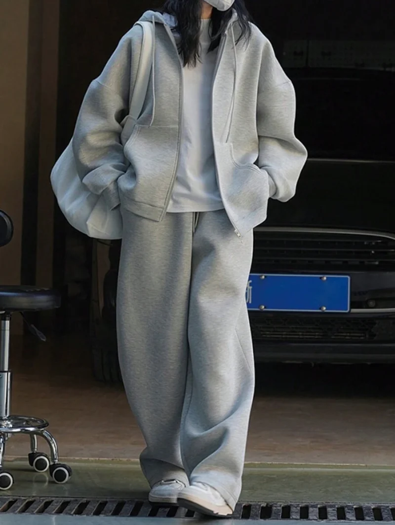 Solid Color Drawstring Hoodie  And Sweatpants Set