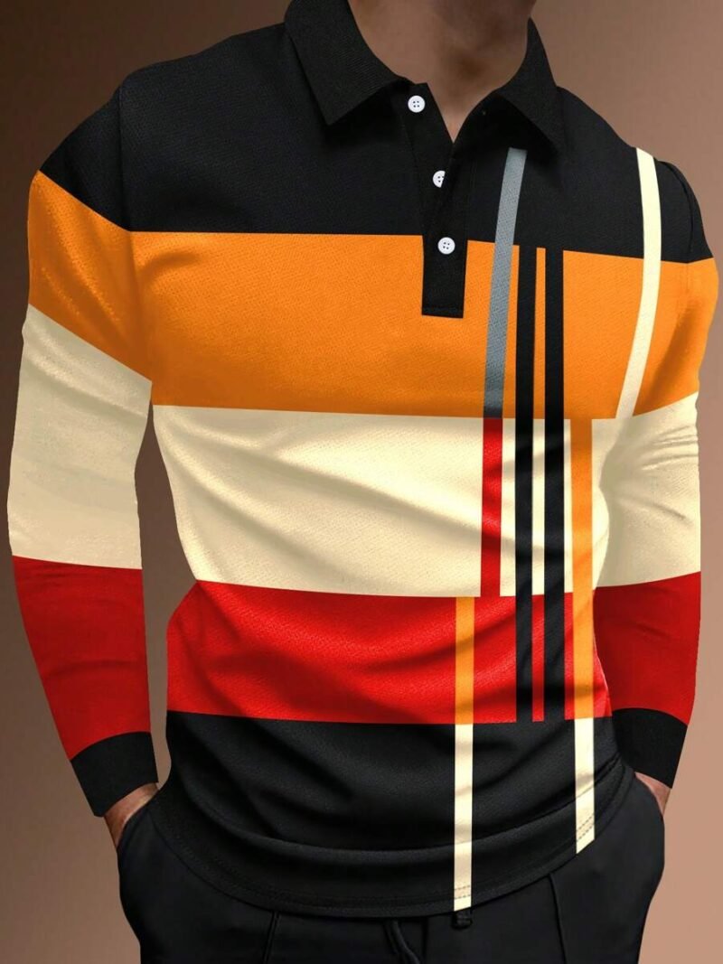 Color Blocking Stripe Pattern Polo Shirt