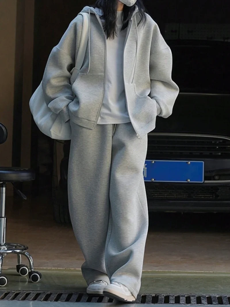 Solid Color Drawstring Hoodie  And Sweatpants Set