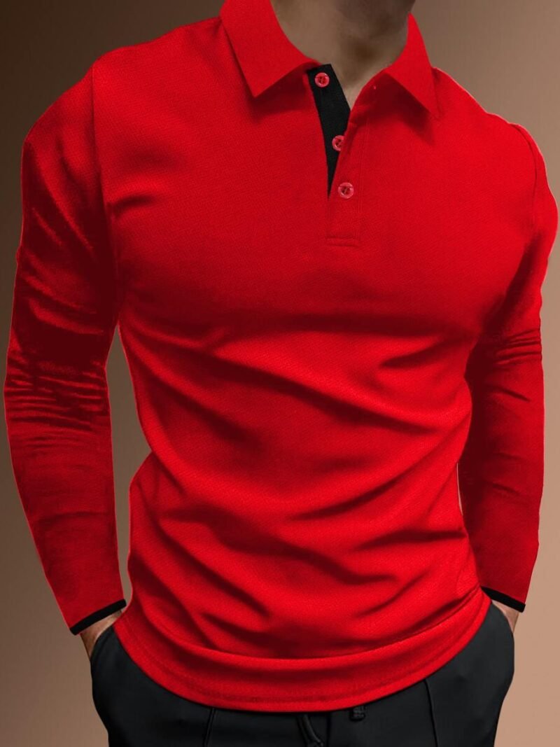 Contrast Trim Long Sleeve Half Button Collar
