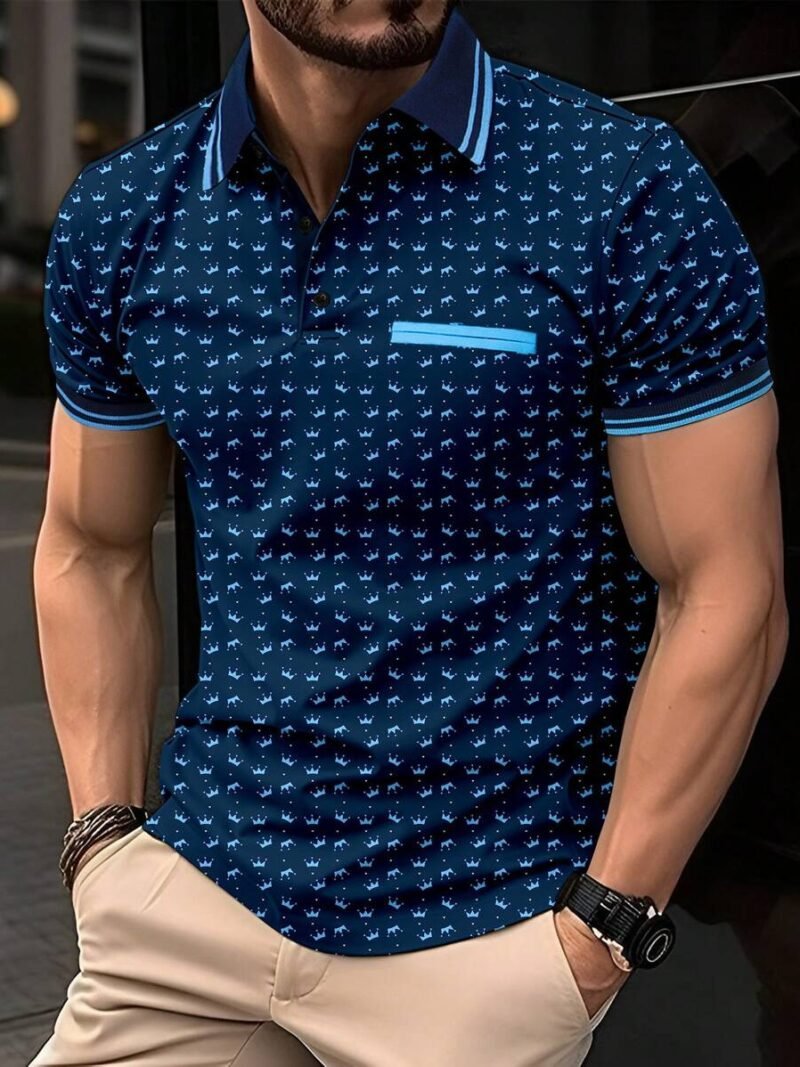 Crown Printed Short Sleeve Collar Business Casual