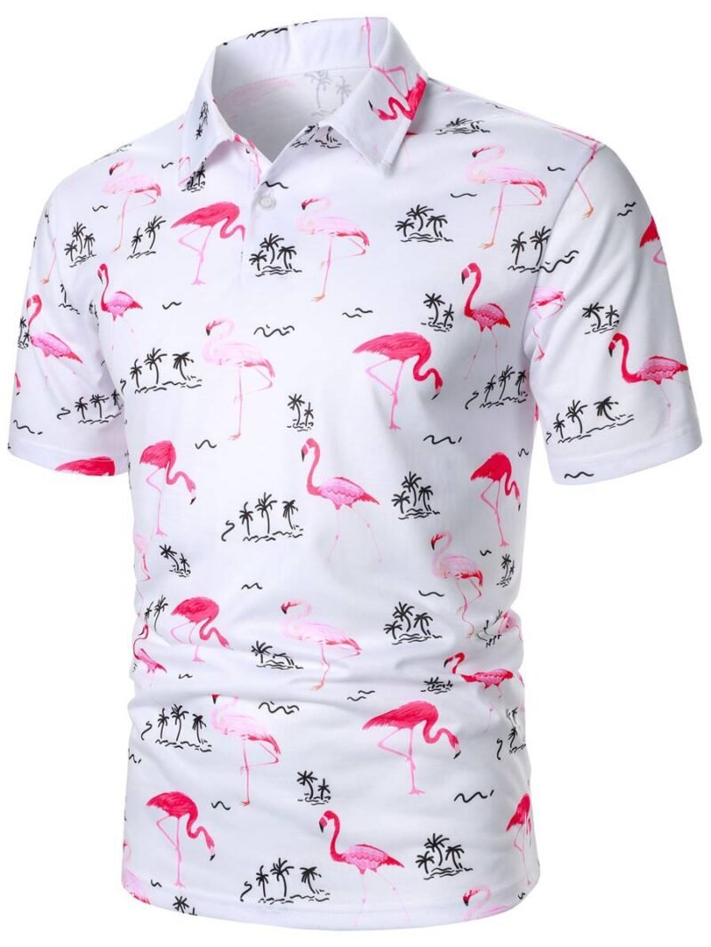 Flamingo Palm Tree Print Half Button Collar