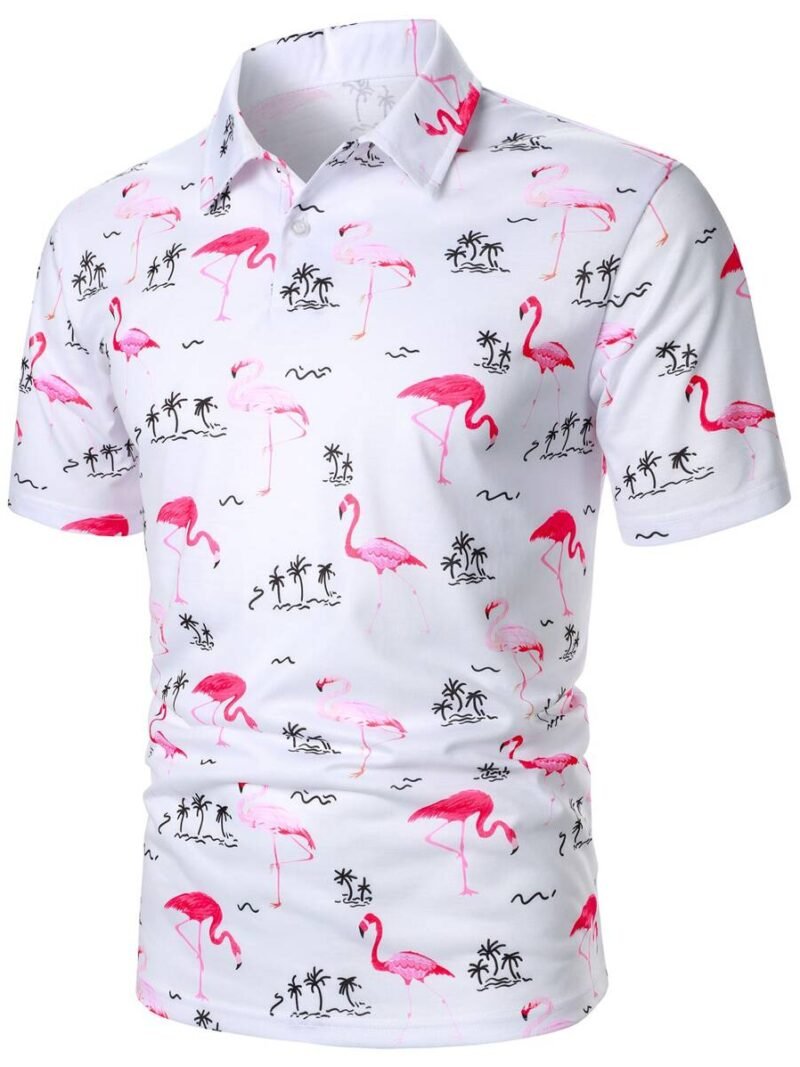 Flamingo Palm Tree Print Half Button Collar
