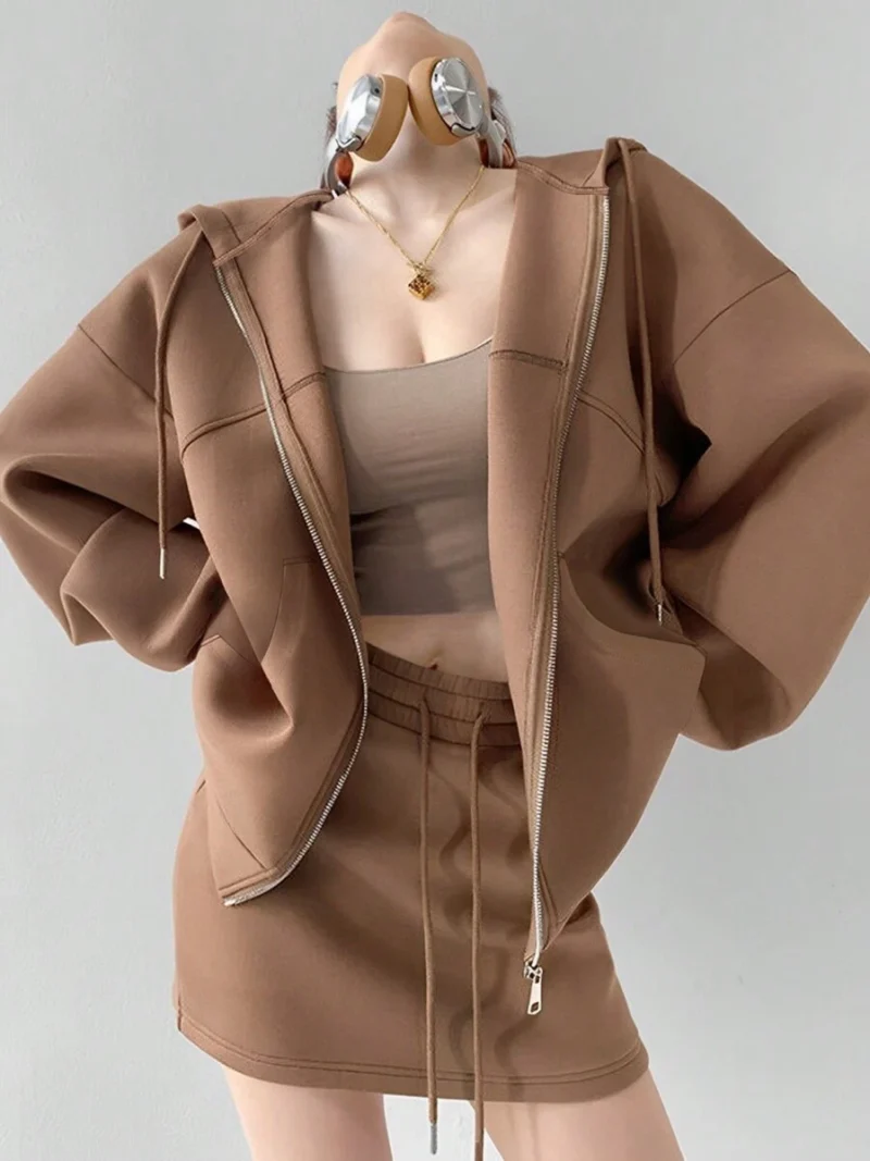 Zip Up Hoodie Jacket And Mini Skirt