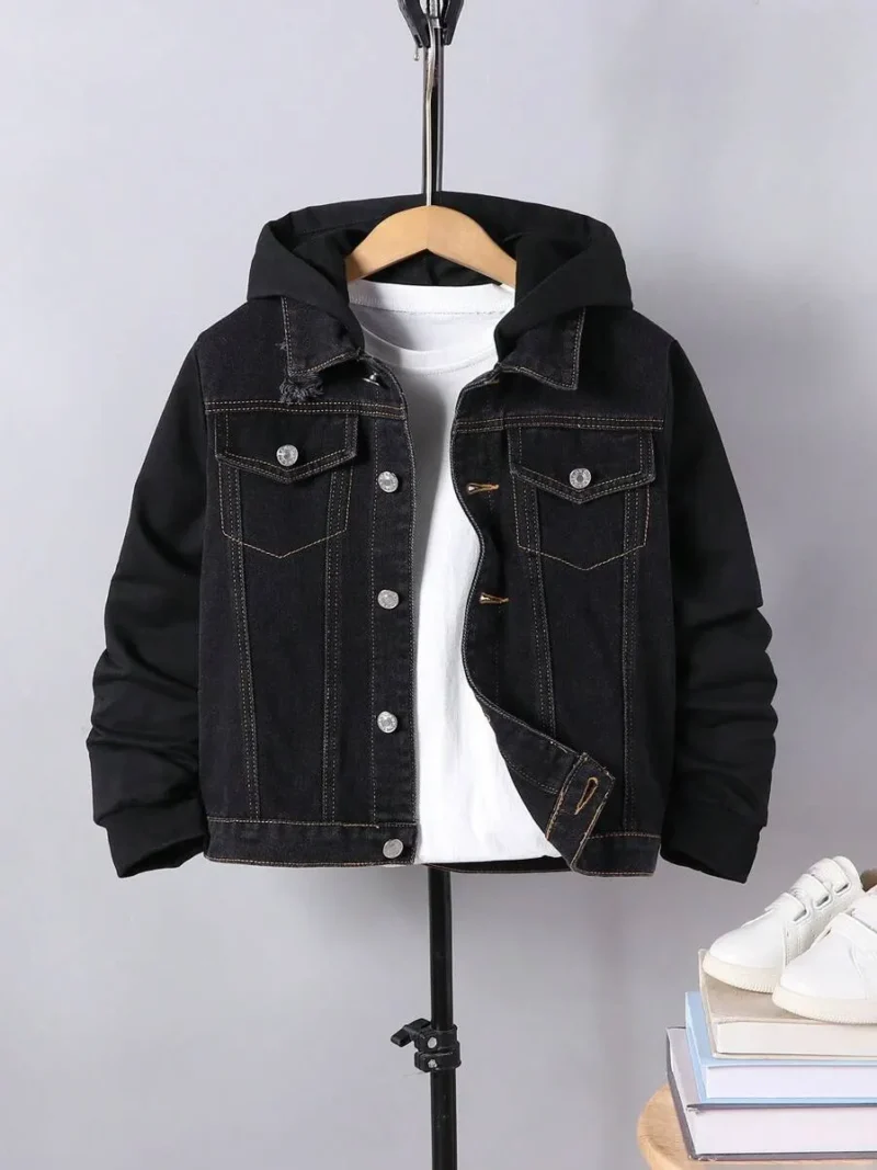 Casual Fashion Hoodie Patchwork Denim Jacket