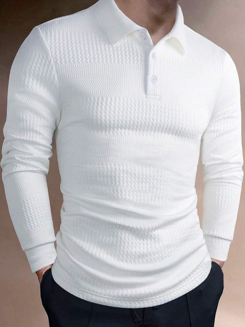 Solid Collar Long Sleeve Plain Polo Shirt