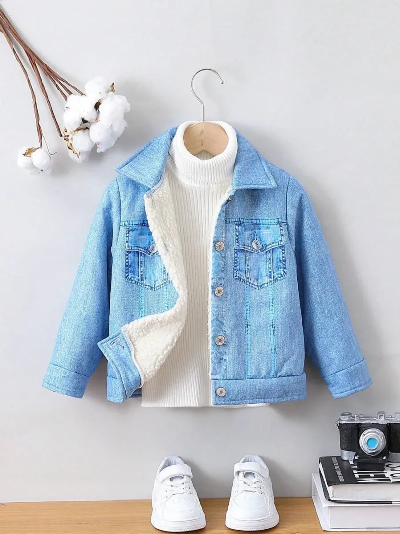 Figure Graphic Denim Effect Print Jacket