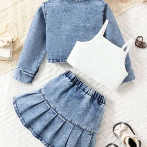 Girl Fashionable Denim Jacket Outfit Including Long Sleeve Denim Jacket