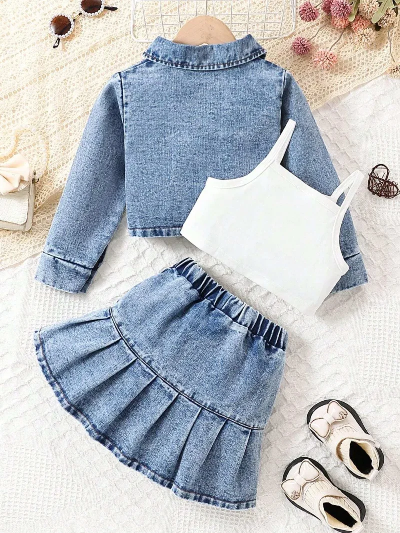 Girl Fashionable Denim Jacket Outfit Including Long Sleeve Denim Jacket