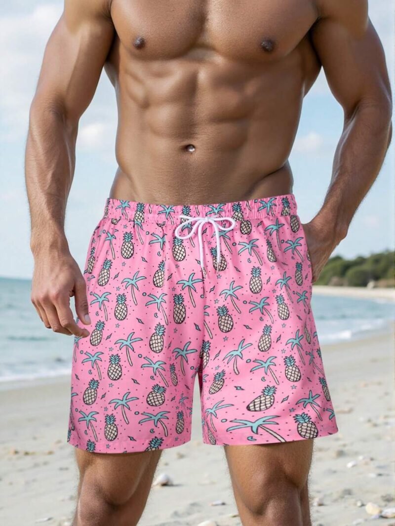 Pineapple Print Beach Shorts