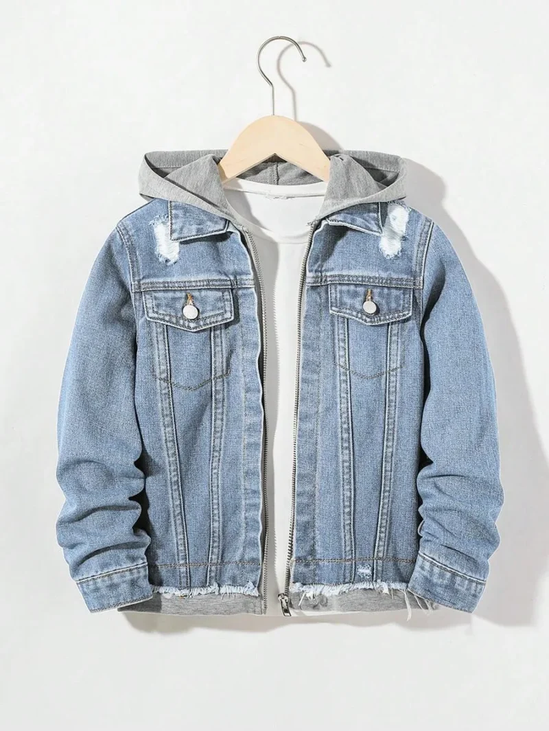 Hooded Zipper Closure Casual Denim Jacket