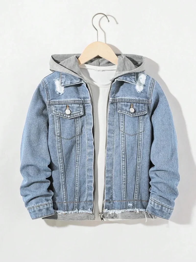 Hooded Zipper Closure Casual Denim Jacket