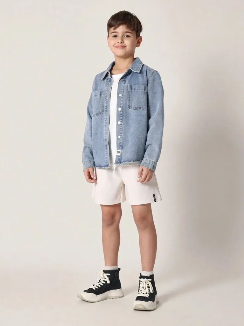 Oversized Denim Shirt Jacket Button Down Collared