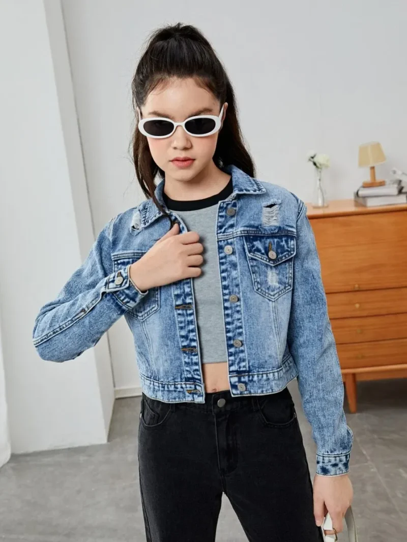 Ripped Flap Pocket Denim Jacket