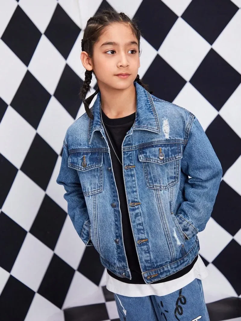 Ripped Flap Pocket Denim Jacket Without Tee