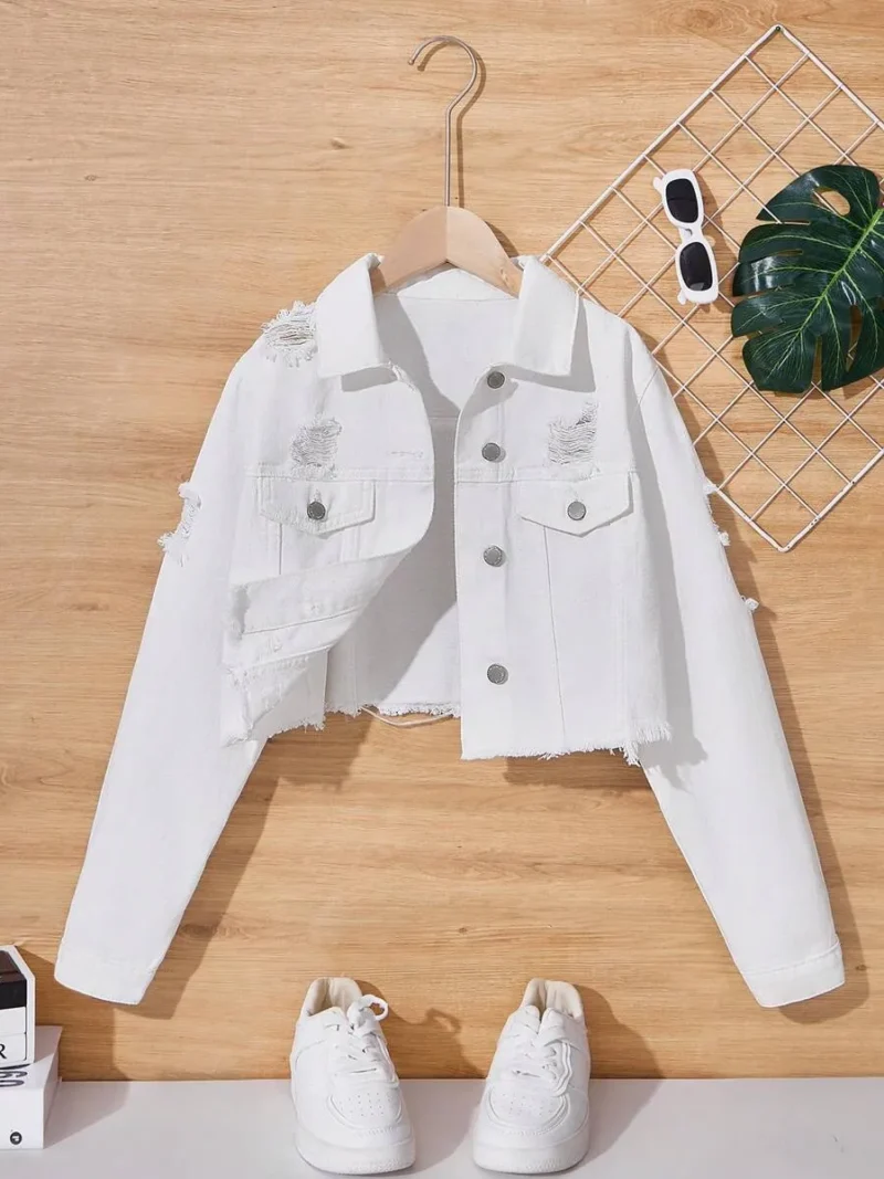 White Washed Ripped Denim Jeans Jacket