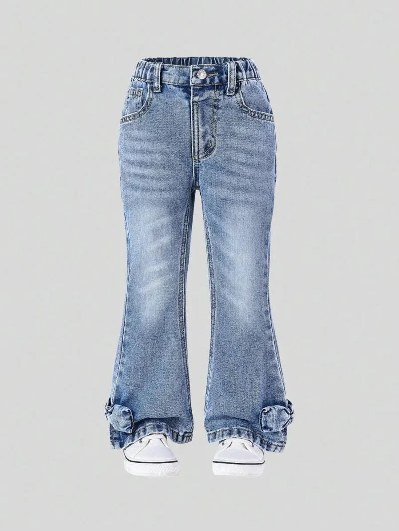 Distressed Wash Denim Flared Pants