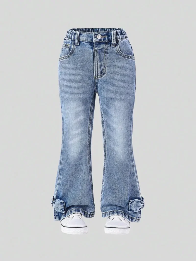 Distressed Wash Denim Flared Pants