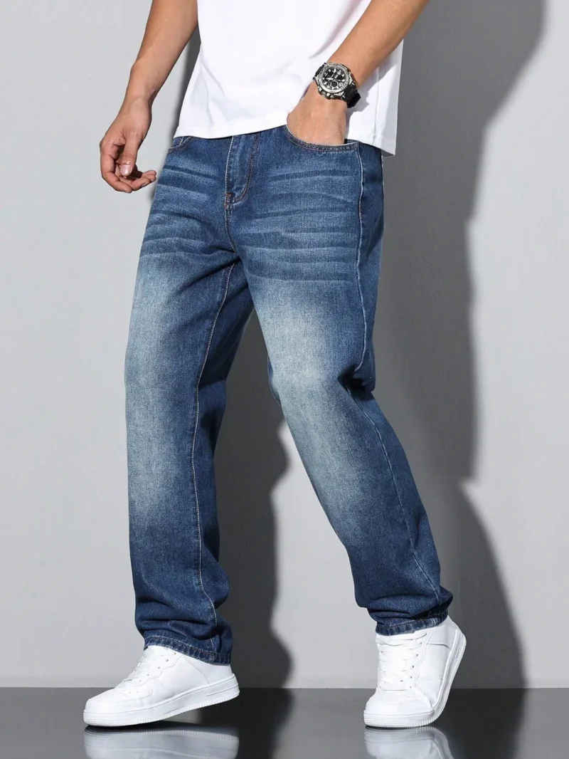 Elastic Waist Straight Leg Casual Denim Jeans