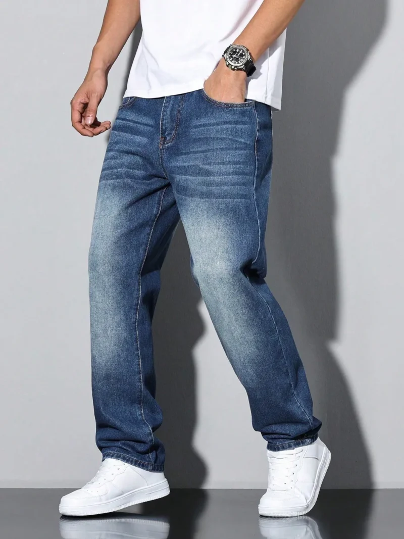Elastic Waist Straight Leg Casual Denim Jeans