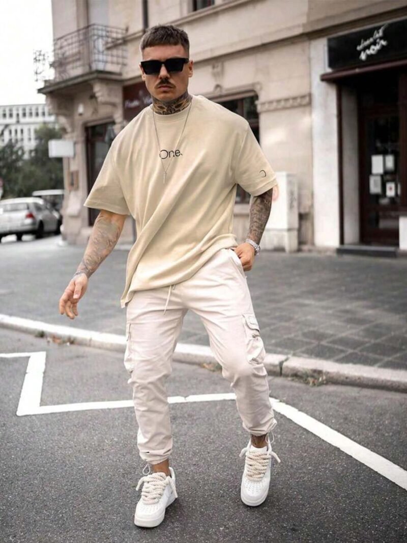 Letter Print Round Neck Short Sleeve T Shirt