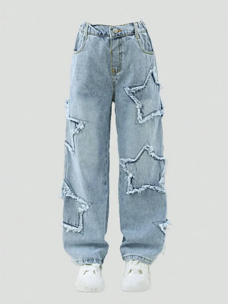 Light Blue Denim Jeans With Star Applique Pants