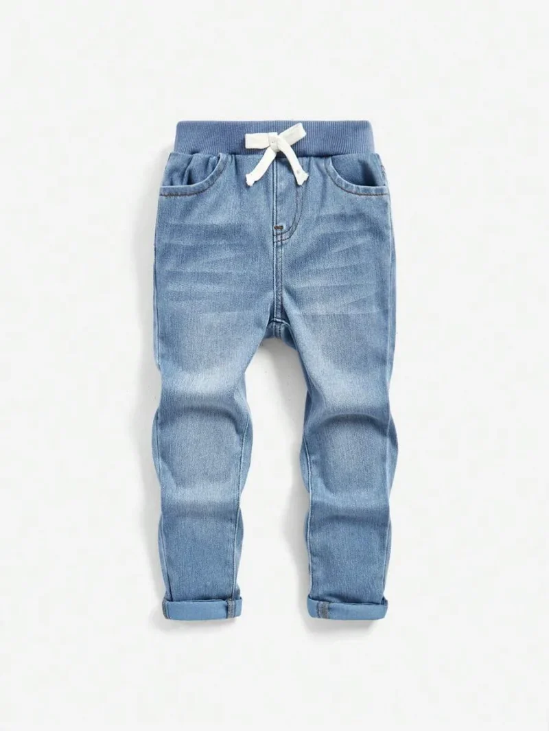 Light Blue Washed Denim Jeans With Bowknot Belt