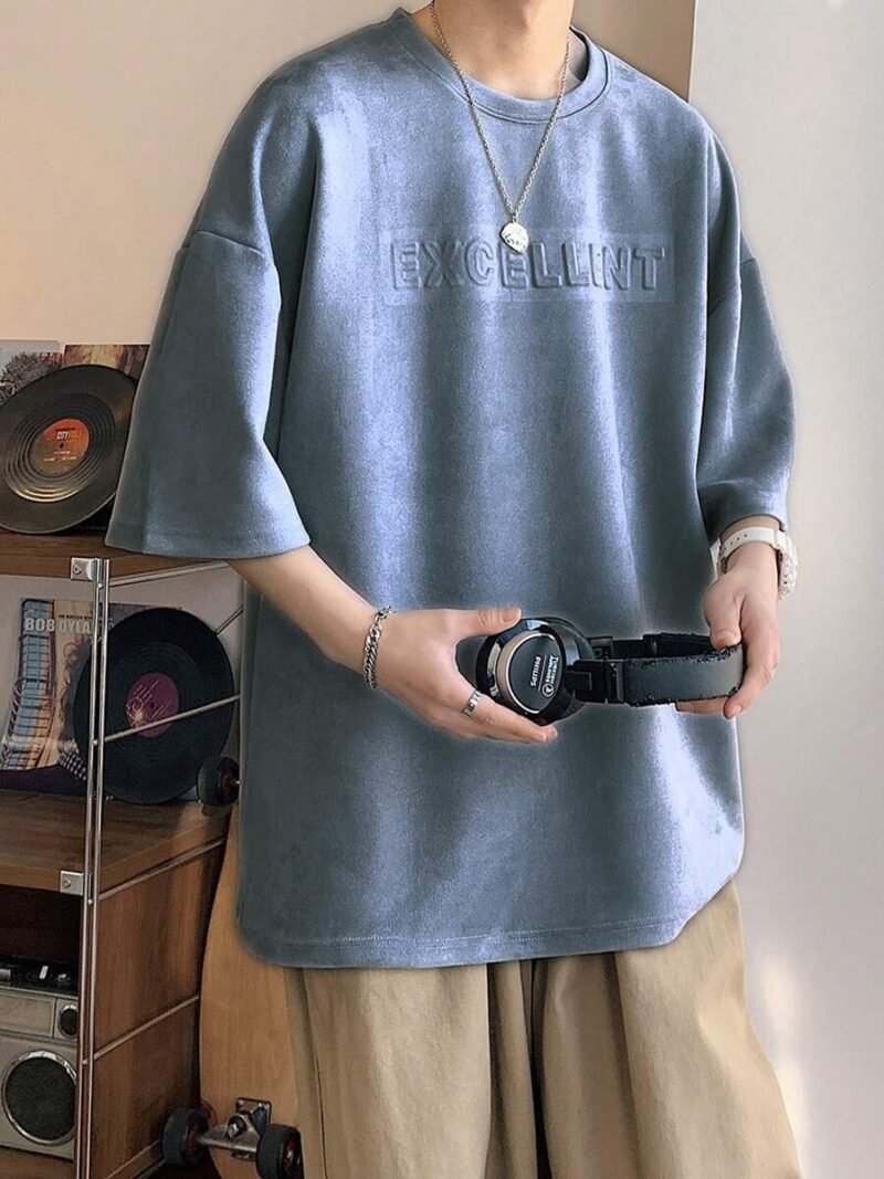 Oversized Men's Letter Embossed Drop Shoulder