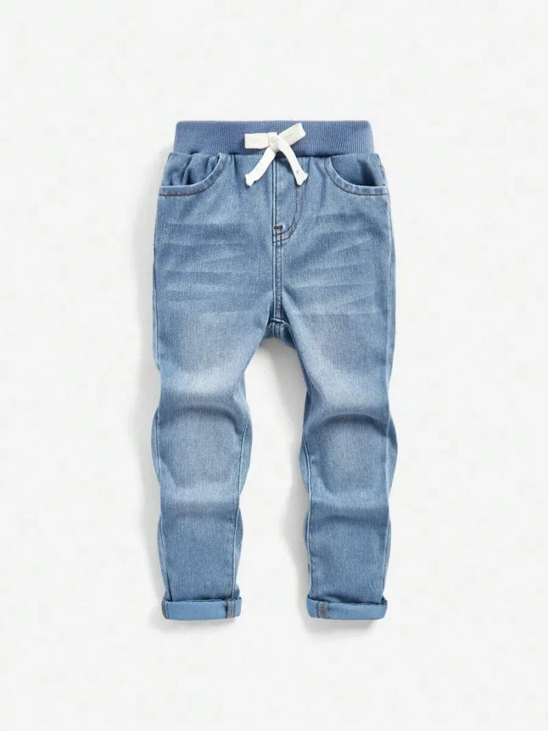Light Blue Washed Denim Jeans With Bowknot Belt