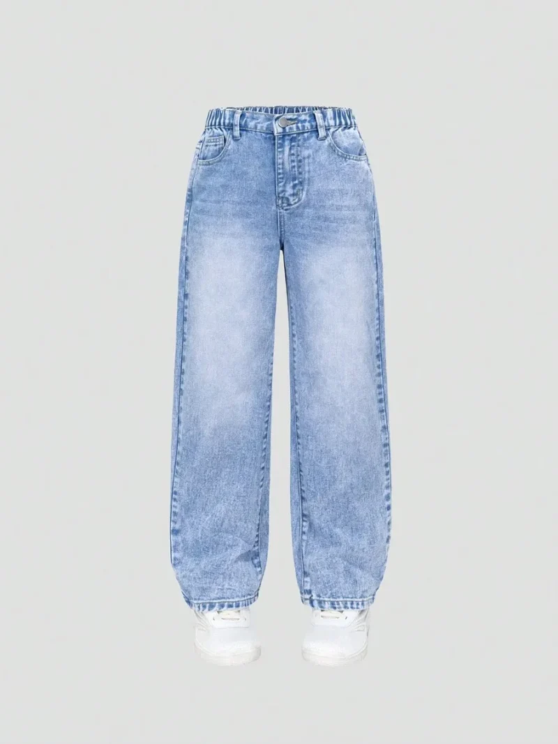 Light Washed Blue Fashionable Simple  Denim Trousers