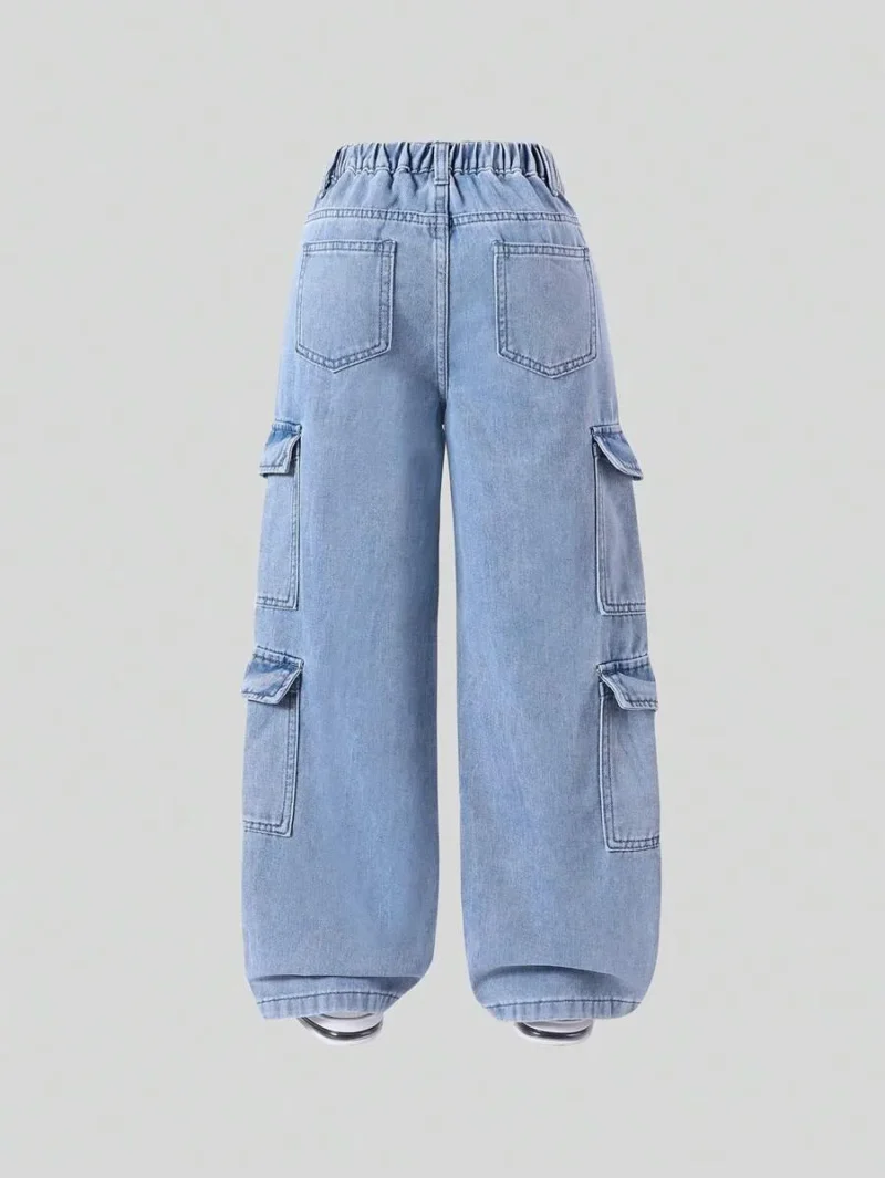Oversized Multi Pocket Washed Light Blue Cargo Jeans
