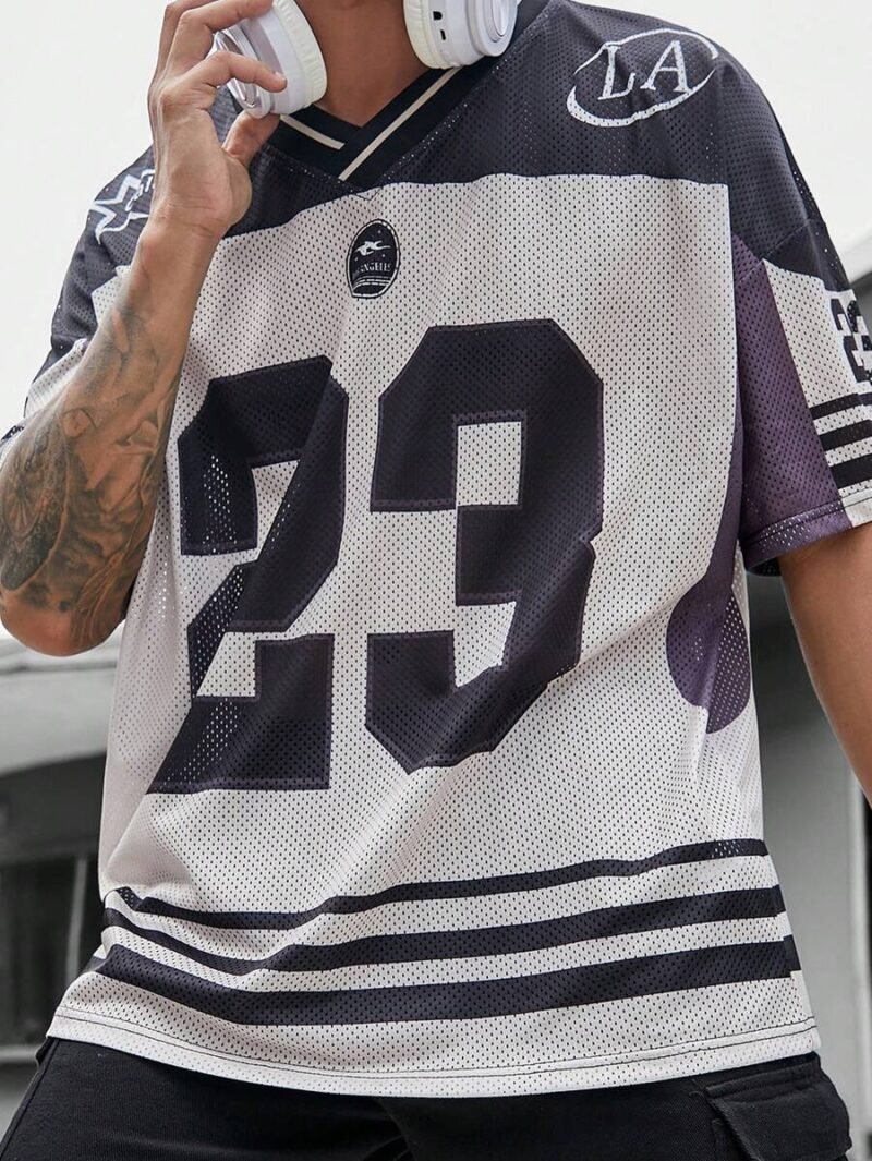 College Popular Oversized Number Graphic Mesh Fabric