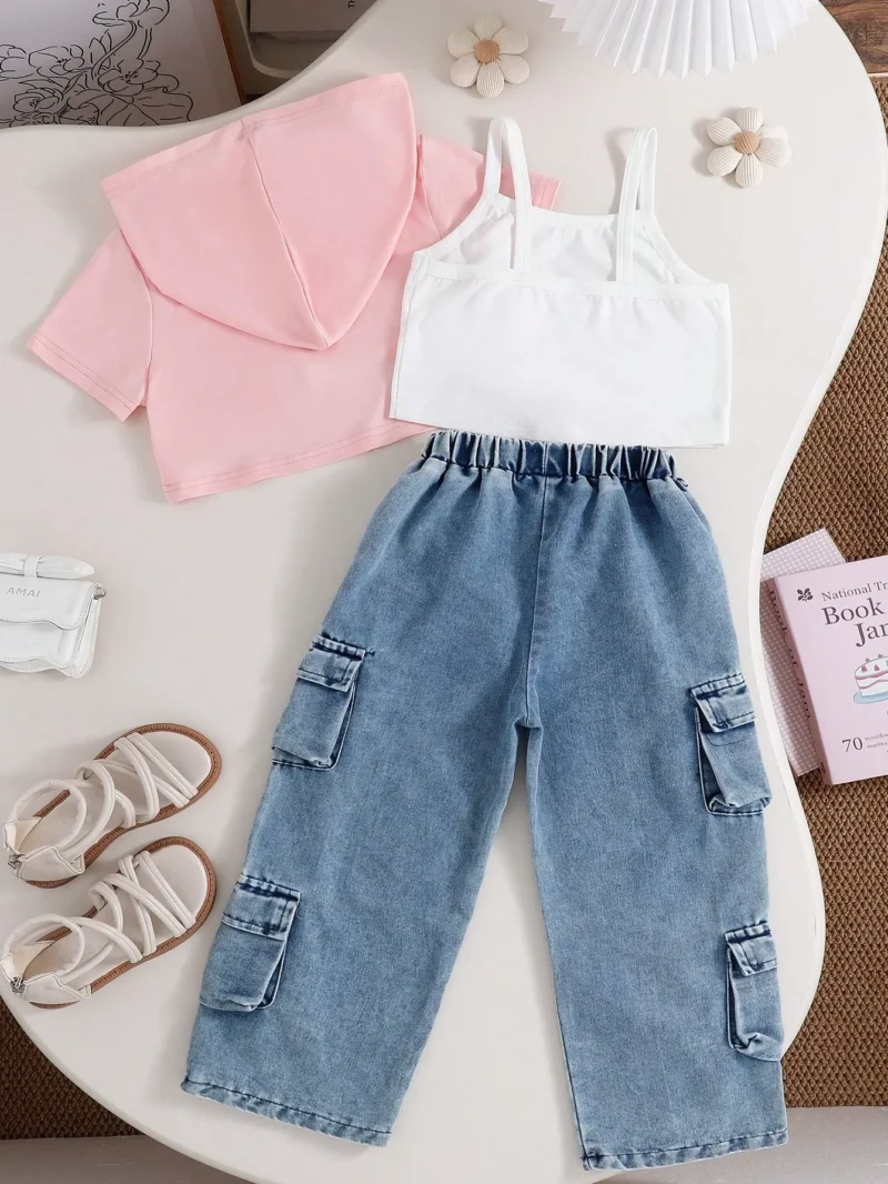 Vest And Fashion Cargo Denim Pants