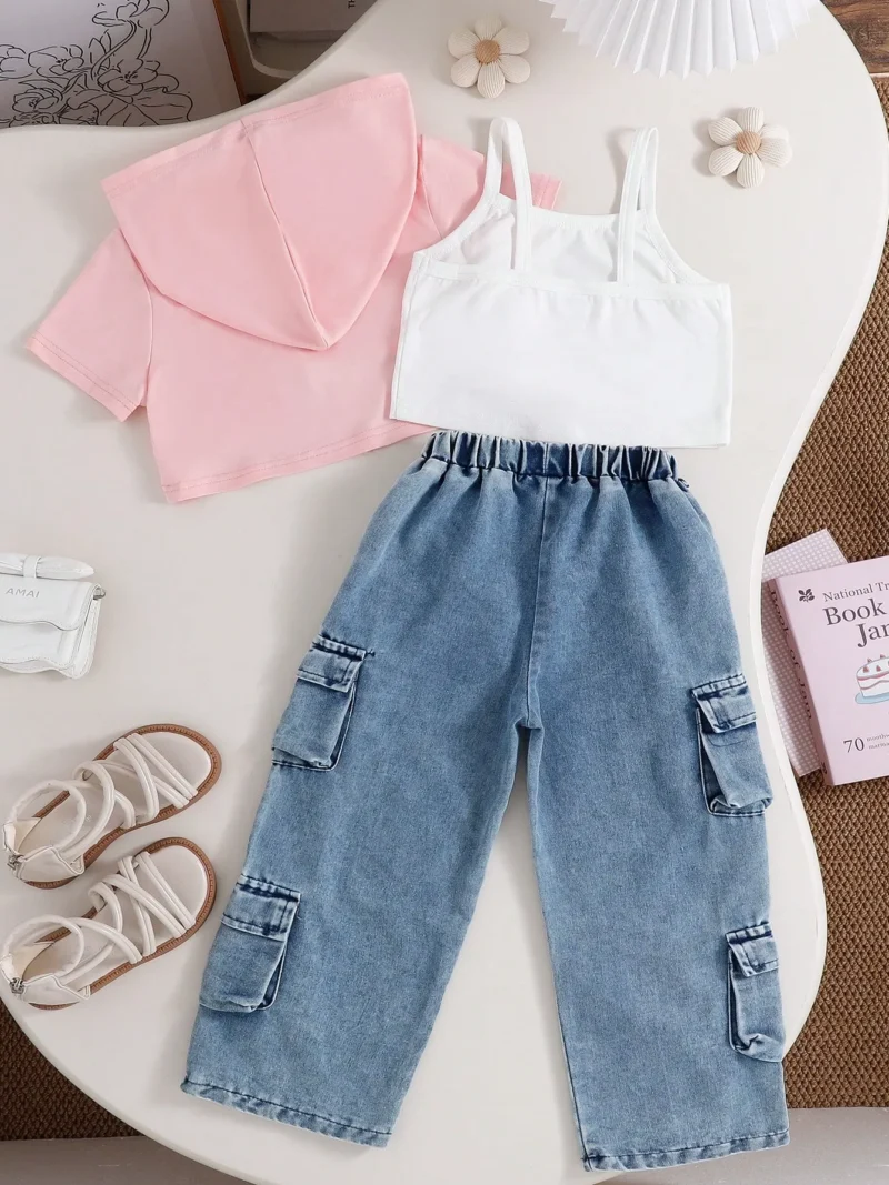 Vest And Fashion Cargo Denim Pants