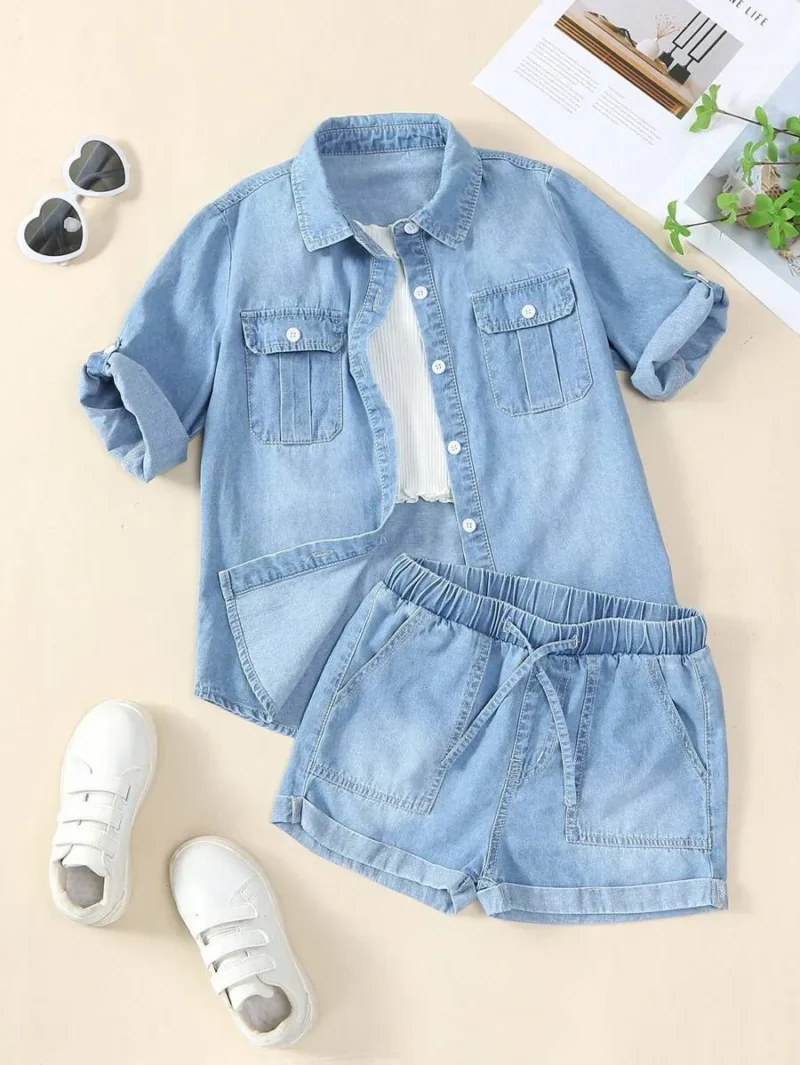Casual Loose Comfortable Soft Denim Top And Shorts