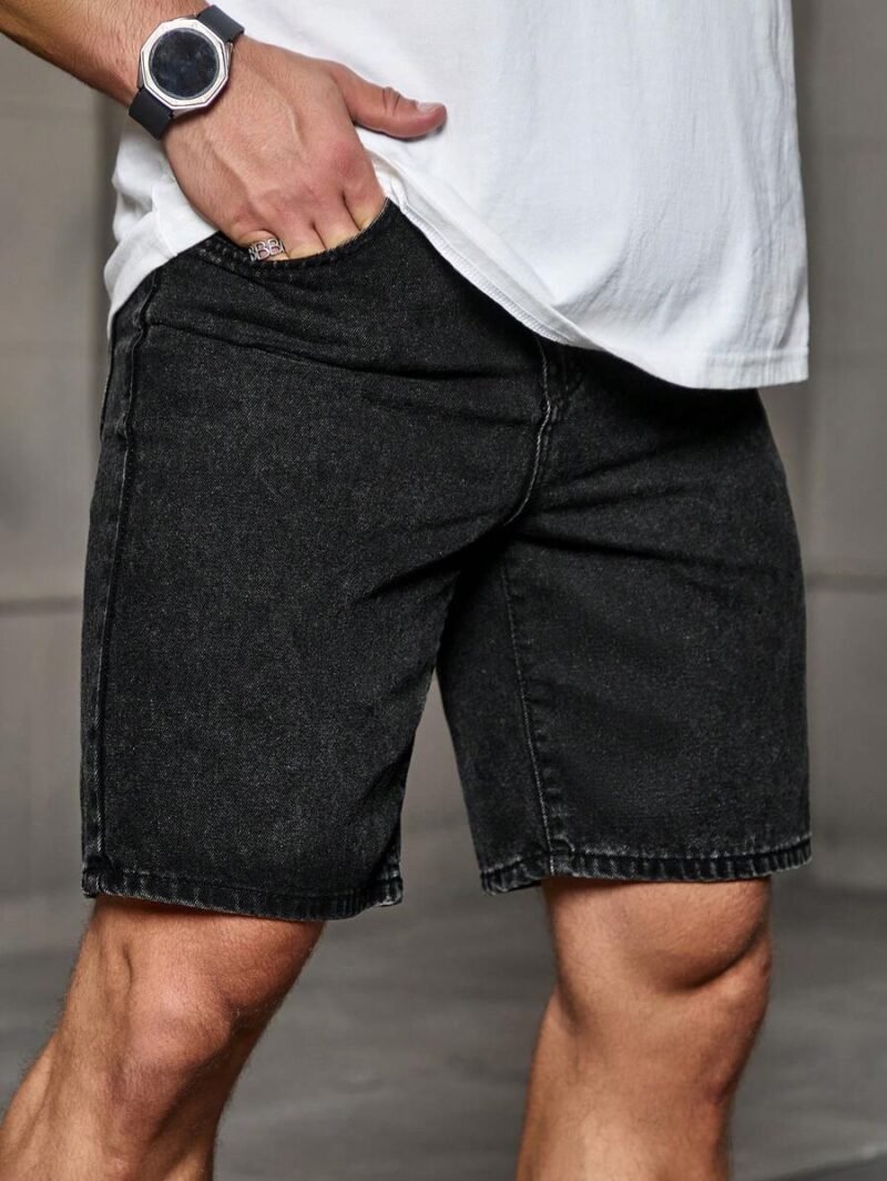 Loose Fit Shorts Plain Black Denim Shorts