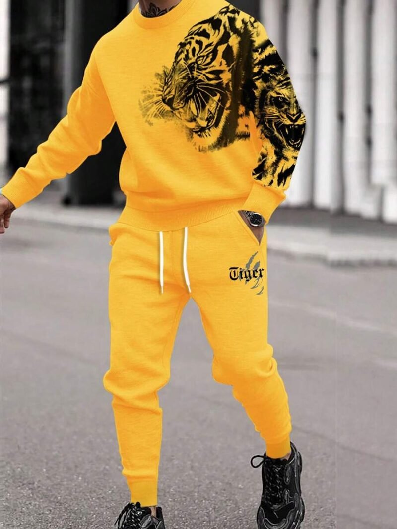 Animal Print Crew Neck Sweatshirt & Letter Printed Sweatpants