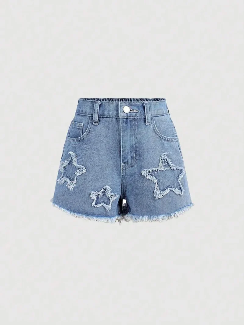Patched Faded Frayed Denim Jeans Shorts