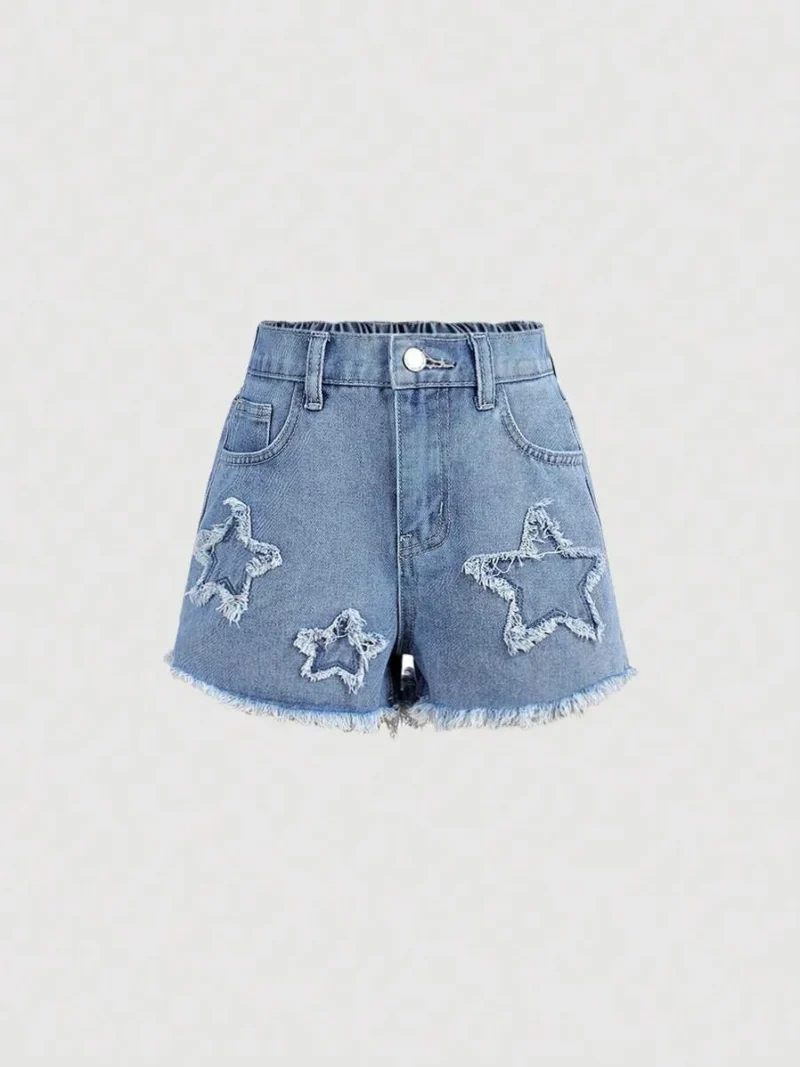 Patched Faded Frayed Denim Jeans Shorts