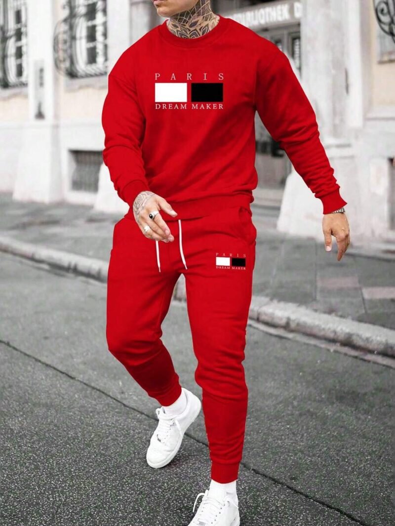 Letter Graphic Sweatshirt & Drawstring Waist Sweatpants