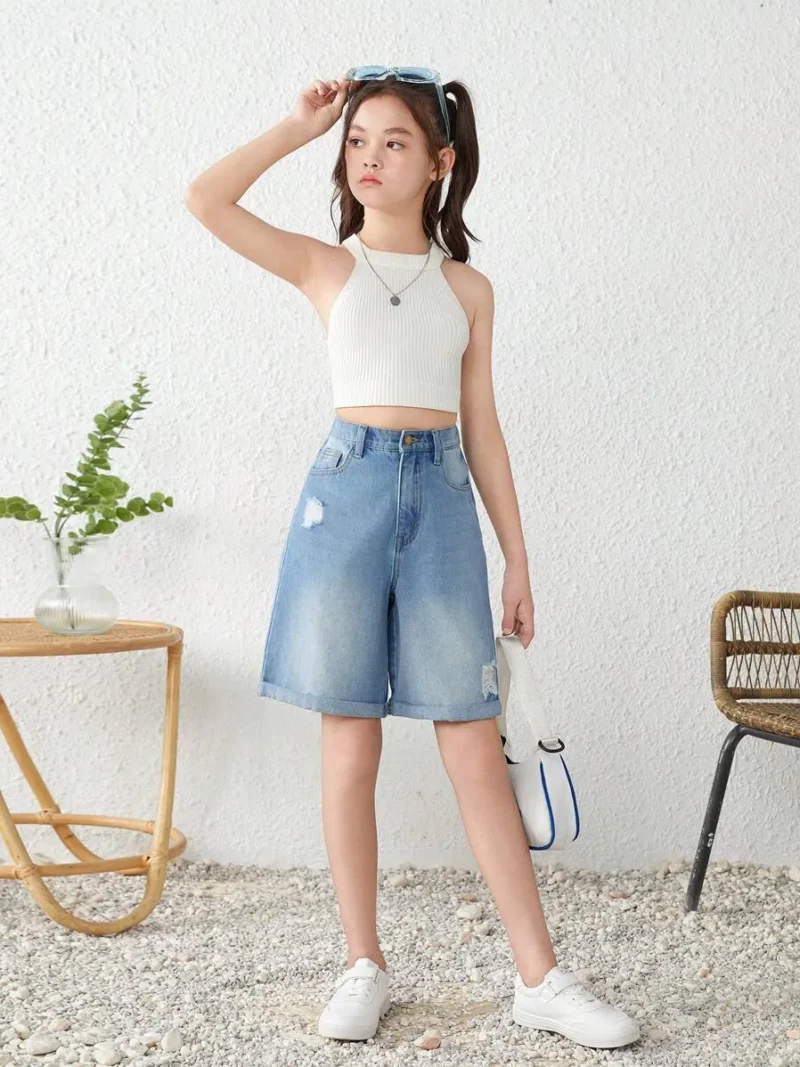 Rolled Up Baggy Denim Jeans Long Shorts