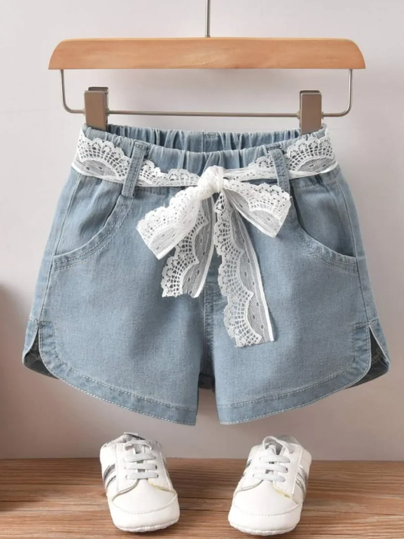 Solid Belted Denim Shorts