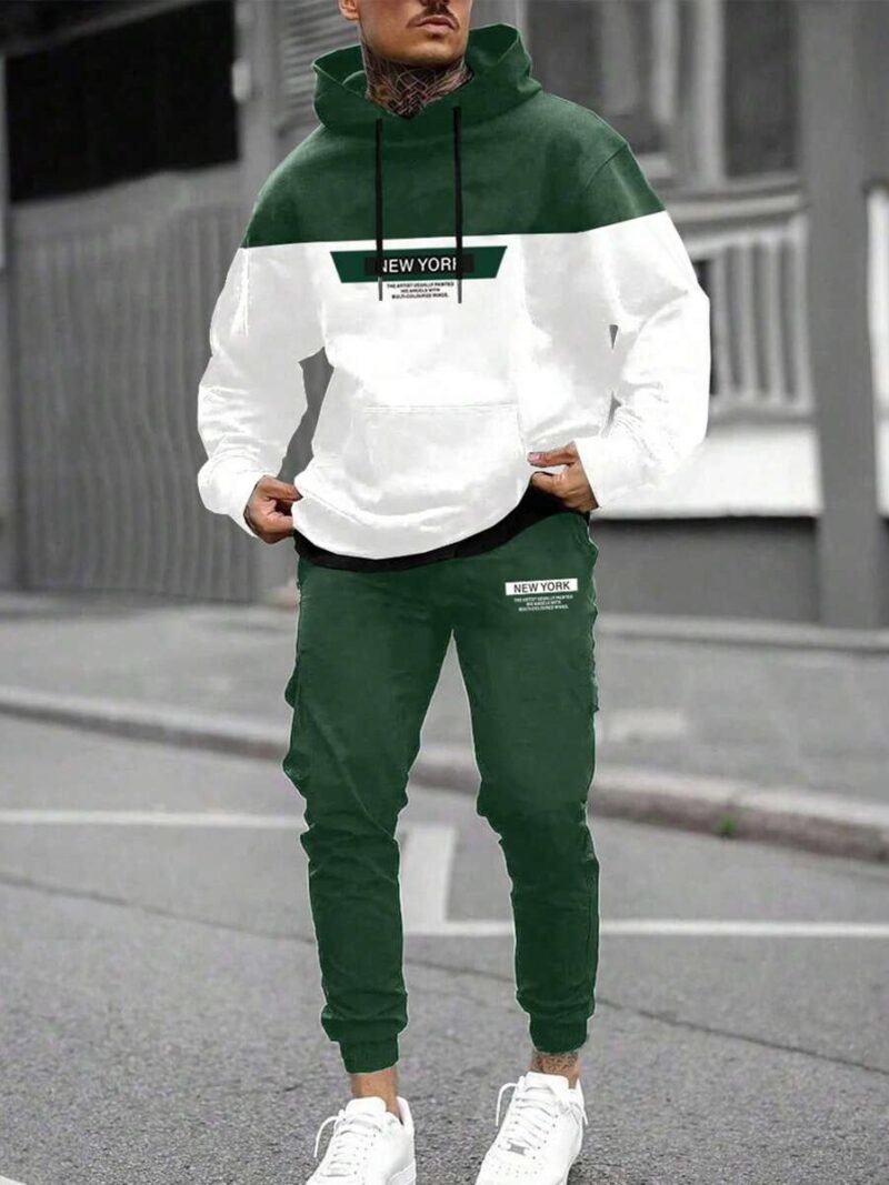 Slogan Printed Color Block Hooded Sweatshirt