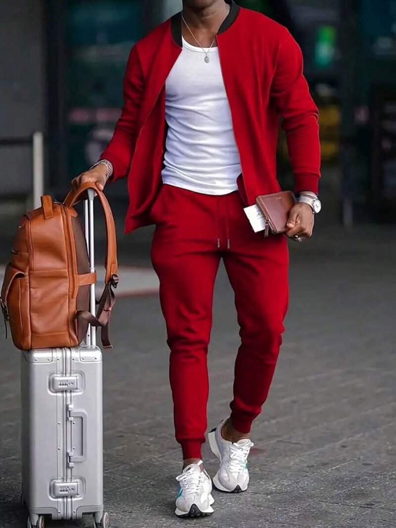 Solid Color Jacket And Jogger Pants