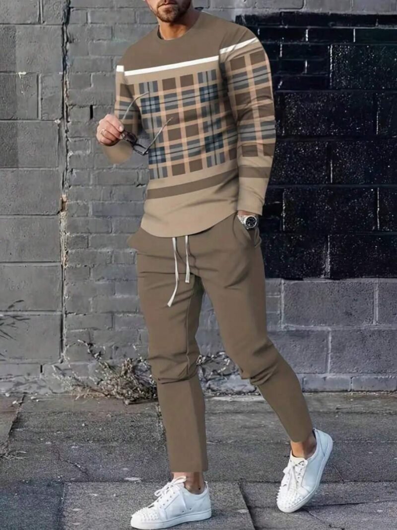 Summer Plaid Round Neck Long Sleeve