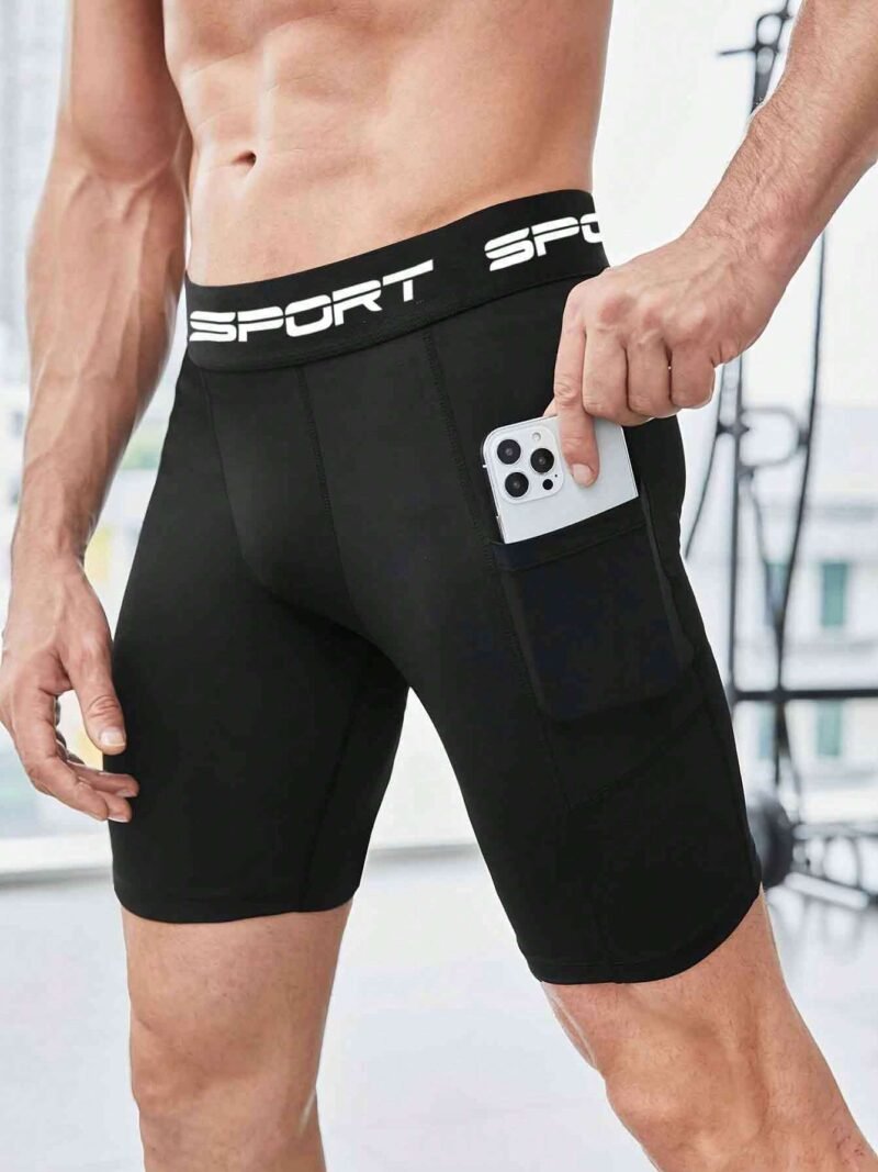 Fitness Shorts With Pockets Letter Print Athletic